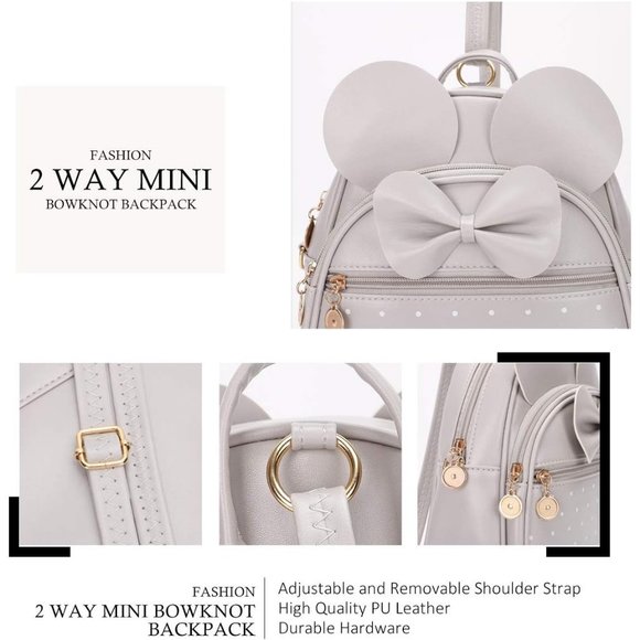 Bowknot Polka Dot Mini Backpack And Convertible Shoulder Bag Purse for Women - Picture 3 of 7